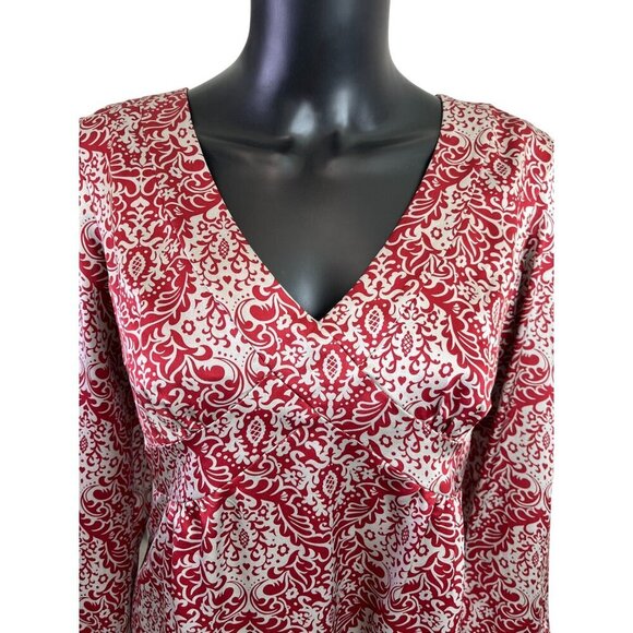 Sundance 100% Silk Red Damask Floral Blouse 10P - Picture 7 of 11
